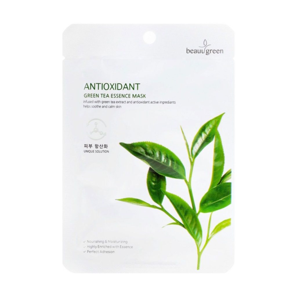 BeauuGreen Тканинна маска з екстрактом зеленого чаю Antioxidant Green Tea Essence Mask, 23 г