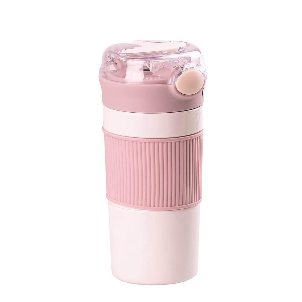 Термочашка Happy Life із трубочкою та кришкою на кнопці, бежевий, 400 мл