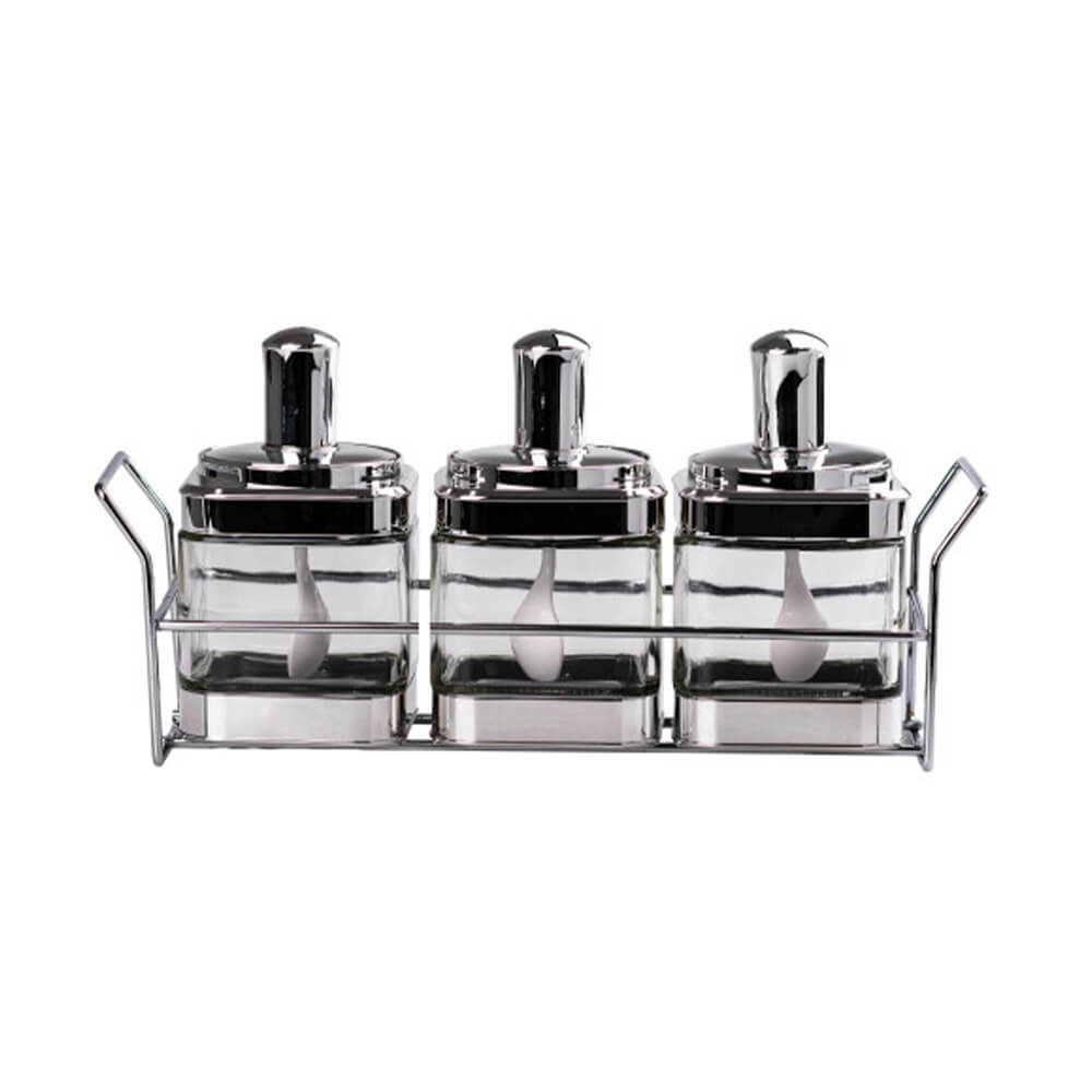 Набір банок TS Kitchen для сипучих продуктів з ложкою на підставці, хром