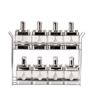 Набір банок TS Kitchen для сипучих продуктів 8 штук з ложкою на підставці, хром